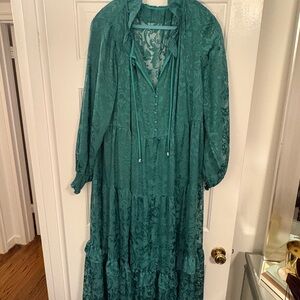 Anthropologie Teal Long Sleeve Dress